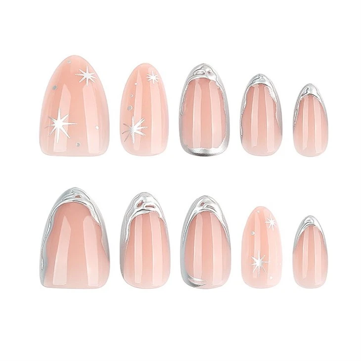 Silver Outline Star French Tip Press On Nails high quality